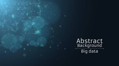 Poligonal arka plan bağlı üçgenler ve nokta. Tasarım modern teknolojiler. Mavi karanlık aydınlık parçacıkların. Yan görünüm