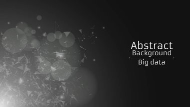 Poligonal arka plan bağlı üçgenler ve nokta. Tasarım modern teknolojiler. Karanlıkta beyaz ışık saçan parçacıklardır. Yan görünüm