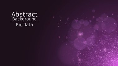 Poligonal arka plan bağlı üçgenler ve nokta. Tasarım modern teknolojiler. Karanlıkta mor parlak parçacıklardır. Yan görünüm