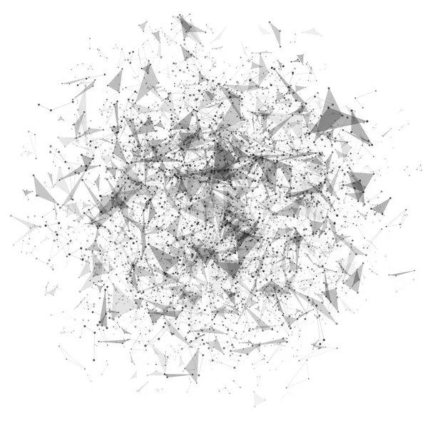 Абстрактный многоугольный фон из связных треугольников и точек. Современные технологии в дизайне. Черное на белом — стоковый вектор