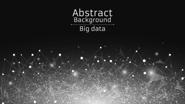Poligonal arka plan bağlı üçgenler ve nokta. Tasarım modern teknolojiler. Karanlıkta beyaz ışık saçan parçacıklardır. Büyük veri
