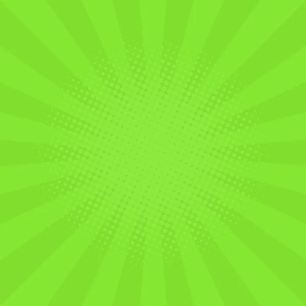 Fondo abstracto con rayos de dibujos animados de color verde. Plantilla para tus proyectos. El sol de dibujos animados. Efecto semitono. Estilo plano — Archivo Imágenes Vectoriales