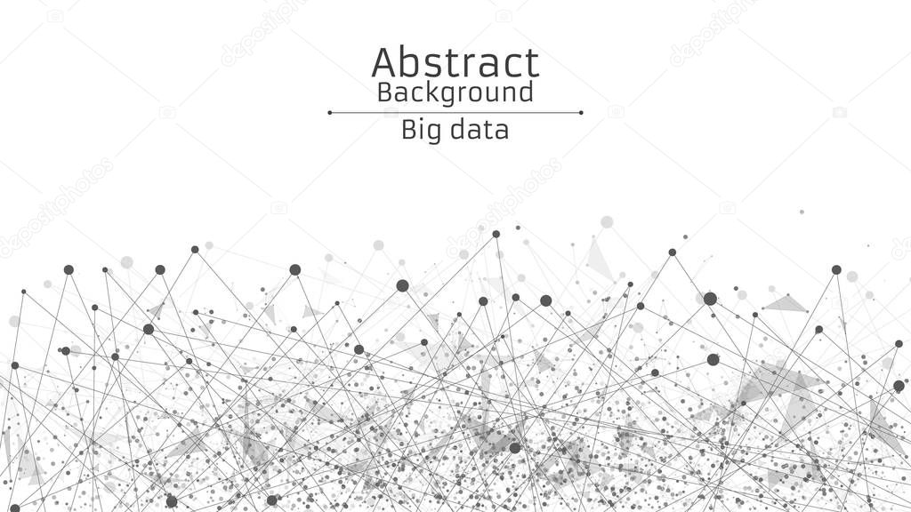 Abstract futuristic background. Connection of lines and dots in black. White background. Black, networked web. Hi-tech and sci-fi