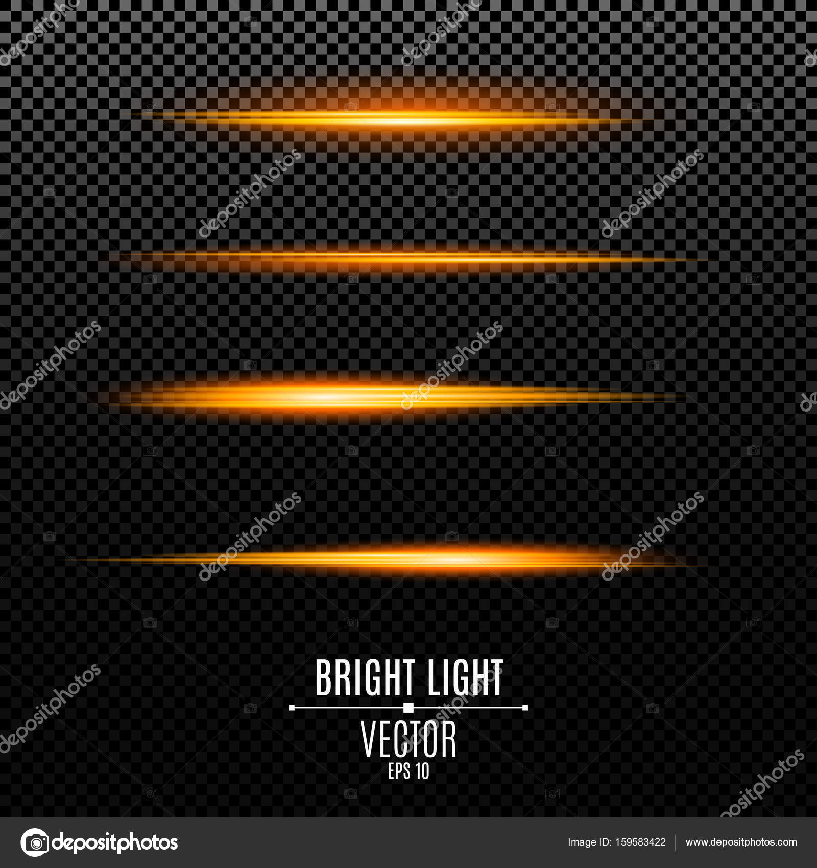 Light effects. Rays of golden color on a transparent background