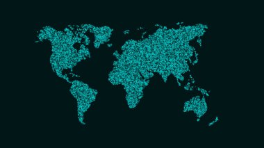 Dünya gezegeni soyut Haritası. Mavi renk küçük yuvarlak parçacıkların bir harita. Küçük noktalar. Şeffaf boncuk