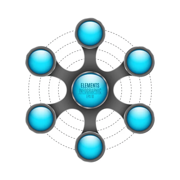 Elementos 3d de infográficos. Círculos em branco brilhantes azuis para o seu projeto de negócios. Objeto metálico abstrato isolado sobre fundo branco — Vetor de Stock