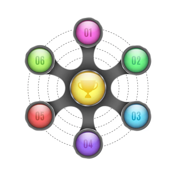 3D-s elemek infographics. Színes körök a számok, az üzleti projekt. Absztrakt fémtárgyat elszigetelt fehér background — Stock Vector