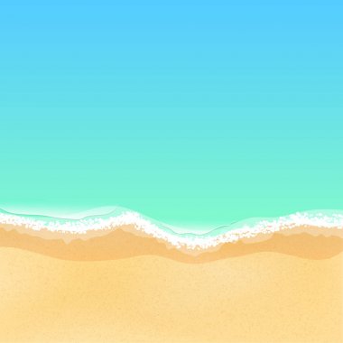 Üstten Görünüm bir çizgi film deniz Beach. Parlak kumlu plaj. Deniz gelgit, deniz dalgaları. Projeniz için bir yer