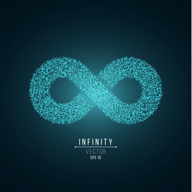 Parlayan saçılan küçük mavi sonsuzluk sembolü. Hacimsel işareti gölge ile. Sonsuz yolu. Fütüristik stili