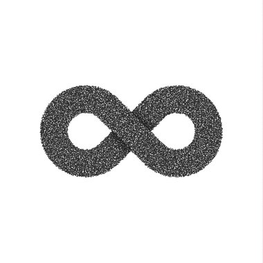 Saçılan ince siyah sonsuzluk sembolü. Beyaz arka plan üzerinde izole. Hacimsel işareti gölge ile. Sonsuz yolu