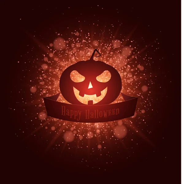 Boldog halloweent. Szalag banner. Absztrakt világos flash, a fény a vörös fény. Piros rajzfilm rosszindulatú sütőtök. Luxus meghívó az ünnep — Stock Vector