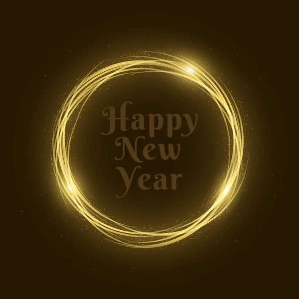Frohes neues Jahr. abstrakt glühendes goldenes Banner aus neongewebten Streifen. Goldstaub. Festbanner — Stockvektor