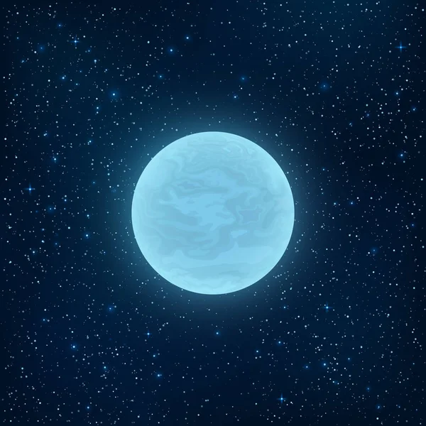 Parlak mavi dolunay uzayda. Pek çok parlak yıldız. Gerçekçi uzay