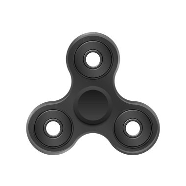 Gerçekçi siyah spinner beyaz bir arka plan üzerinde dönüyor. Oyuncak antistress parmaklar için. Hızlı dönüş. Beyaz arka plan üzerinde izole. Reklam için kapak