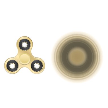 Gerçekçi altın spinner beyaz bir arka plan üzerinde dönüyor. Modern oyuncak antistress parmaklar için. Hızlı dönüş. Beyaz arka plan üzerinde izole