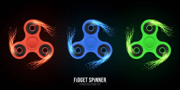 Conjunto de cores de spinners plásticos realistas em chamas. Velocidade Fiery. Brinquedo para aliviar o stress. Brinquedo moderno para dedos. Vetor — Vetor de Stock