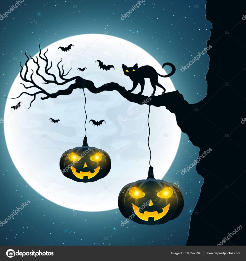 Fond Pour Halloween Chat Noir Sur Larbre Les Chauves - 