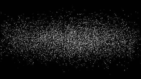 Abstrakter weißer Staub von runder Form ist auf schwarzem Hintergrund isoliert. Versprühen von Feinstaub. horizontale Position. Weißpuder. Vektor — Stockvektor