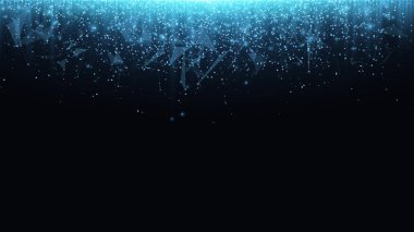 Poligonal arka plan bağlı üçgenler ve nokta. Parlayan parçacıklar ve mavi ışık ışınları. Mavi karanlık aydınlık parçacıkların. Büyük veri. Vektör