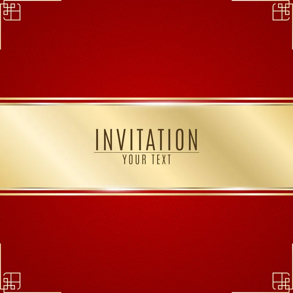 Πολυτελές πρόσκληση. Χρυσή κορδέλα banner σε κόκκινο φόντο με μοτίβο της λοξή γραμμές. Χρυσή κορνίζα. Ρεαλιστική χρυσό λωρίδα με μια επιγραφή. VIP πρόσκληση. Διάνυσμα — Διανυσματικό Αρχείο