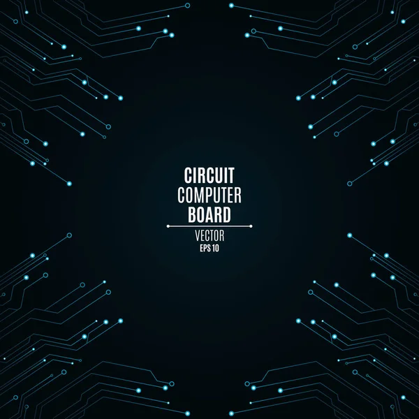 Background from a computer board with luminous blue connectors. Circuit computer board. High-tech neon network connection lines. Banner from the computer board. Vector — Stock Vector