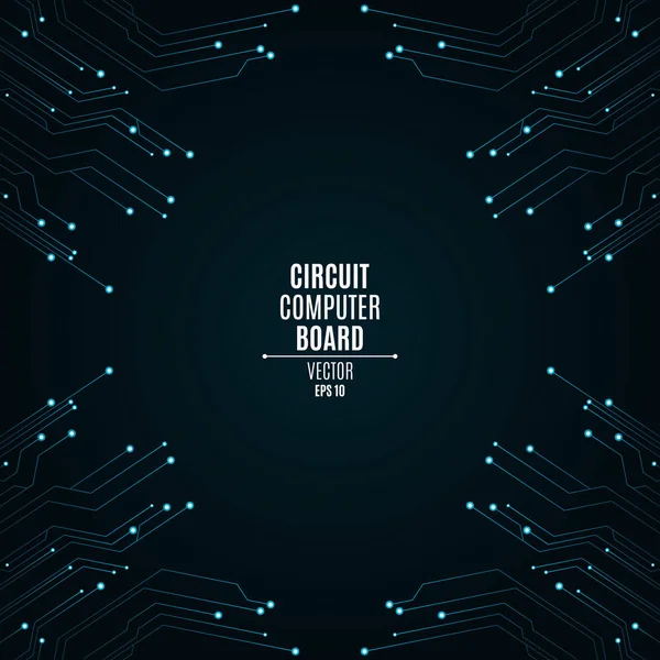 Background from a computer board with luminous blue connectors. Circuit computer board. High-tech neon network connection lines. Vector — Stock Vector