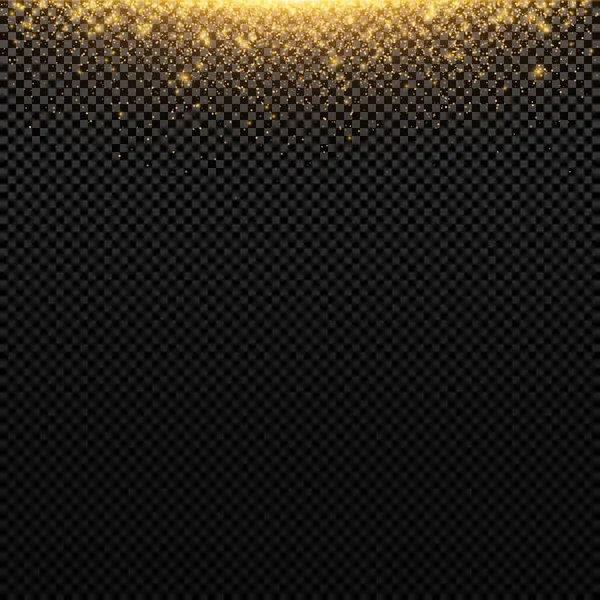 Las luces doradas abstractas vuelan sobre un fondo transparente. Polvo de oro mágico y resplandor. Fondo festivo. Retroiluminación dorada. Vector — Vector de stock