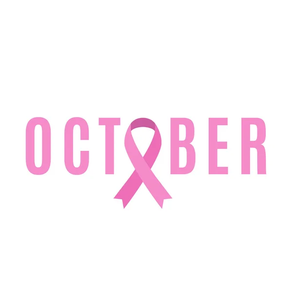 Breast Cancer Awareness pink ribbon. October month. Ribbon in a flat style. White backround. Fighting cancer. Vector — Stock Vector