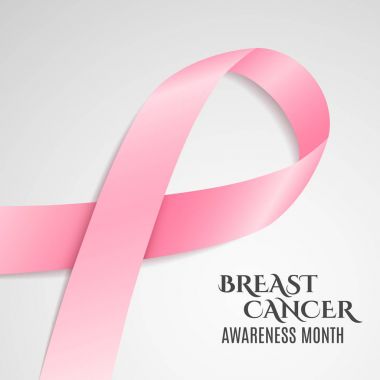 Meme Kanseri Bilinçlendirme pembe kurdele. Koyu metin. Açık renkli. Kanserle mücadele. Vektör