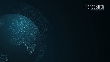 Soyut seyyare yerküre. Mavi kare noktalarından earth harita. Koyu arka plan. Mavi parlaklık. Yüksek teknik bilim kurgu teknik küresel ağ bağlantısı, uluslararası anlamına gelir. Vektör
