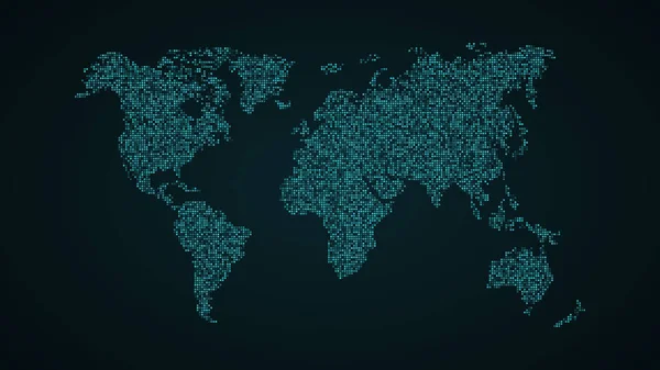 추상 세계 지도입니다. 블루 스퀘어 포인트에서 지구의 지도. 어두운 배경입니다. 블루 발광입니다. 높은 기술 공상 과학 기술 글로벌 네트워크입니다. 벡터 — 스톡 벡터