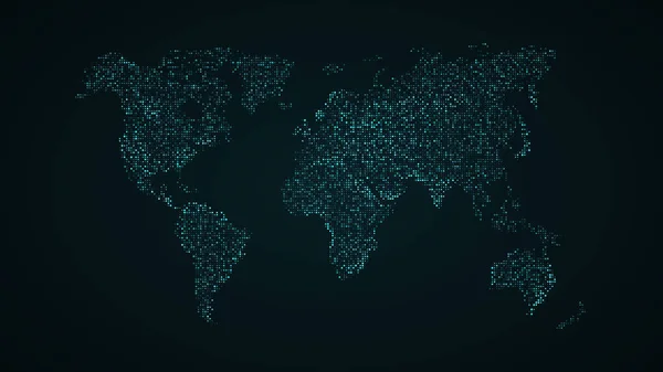 Abstrakta världskarta. Blå karta över jorden från de fyrkantiga punkterna. Mörk bakgrund. Blått sken. High tech. Sci-fi teknik. Globalt nätverk. Vektor — Stock vektor