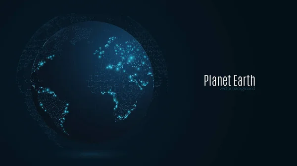 Planète abstraite sur fond bleu foncé. La Terre. Carte du monde. Lumière bleue. Science-fiction et hi-tech. Les grandes villes. Carte des points. La population mondiale. World Network. Vecteur — Image vectorielle