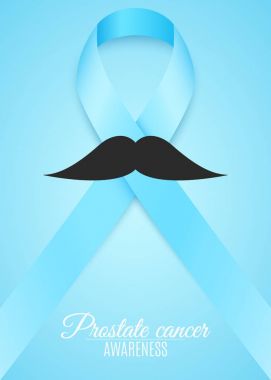 Prostat Kanseri Bilinçlendirme şerit. Kanserle mücadele. Bir adamın bıyıklı ışık mavi kurdele. Kasım ayı. Vektör