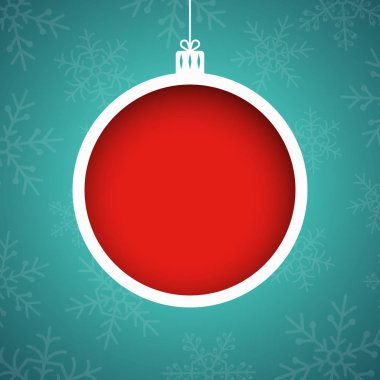 Noel top. Kağıt kupürleri. Soyut yılbaşı banner. Mavi bir arka plan üzerinde kar taneleri. Vektör
