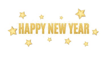 Yeni yıl metni altın pırıltılar. Festival arka plan el ilanı. Noel altın yıldız. Altın parıltı. Altın kum. Vektör