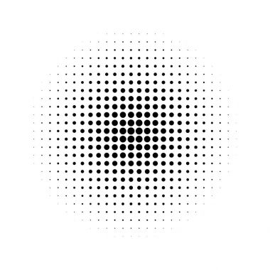 Beyaz arka plan üzerinde izole noktalı resim etkisi. Yarı ton nokta deseni. Radyal Gradyan. Vektör