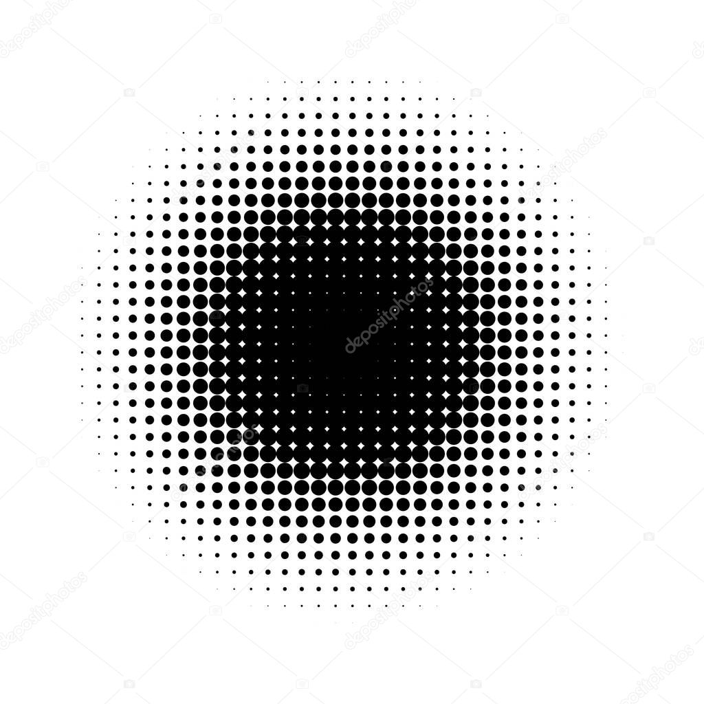 Halftone effect on white background. Halftone dots pattern. Radial gradient. Vector