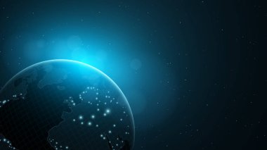 Arka plan ile soyut bir gezegen uzayda. Dünya Haritası. Mavi parlaklık. Vektör