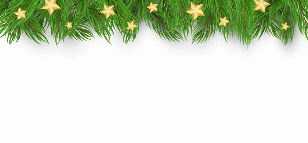 Fondo de Navidad con árbol de Navidad y estrellas doradas. Fondo blanco. Plantilla para su proyecto. Vector — Vector de stock