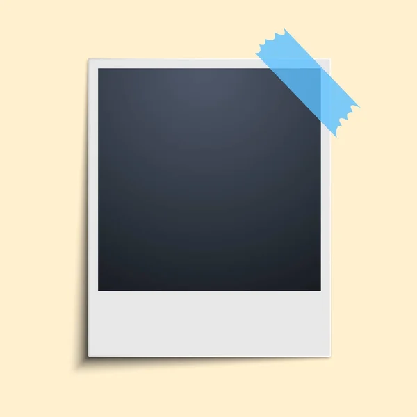 Polaroid auf blassgelbem Hintergrund. Bilderrahmen. blaues Klebeband. Vektor — Stockvektor