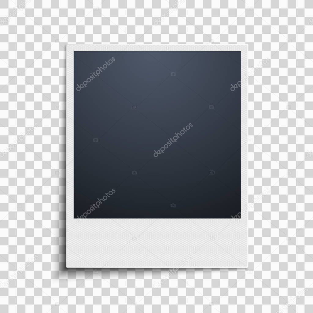Polaroid on a transparent background. Photo frame. Grid pattern. Vector
