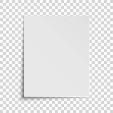 Gerçekçi dikey beyaz kağıdın şeffaf bir arka plan üzerinde izole. Projeniz için şablon. Vektör