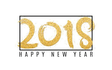 Mutlu yeni yıl 2018. Beyaz zemin üzerine altın pırıltılar sayıda. Siyah çerçeve ve metin. Arka plan projeleriniz için. Grunge tarzı. Vektör
