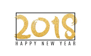 Mutlu yeni yıl 2018. Beyaz zemin üzerine altın pırıltılar sayıda. Siyah çerçeve. Arka plan projeleriniz için. Grunge tarzı. Vektör