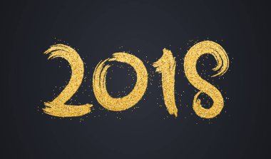 Mutlu yeni yıl 2018. Karanlık bir arka plan üzerinde altın pırıltılar sayıda. Altın kum. Arka plan afiş için. Grunge tarzı. Vektör