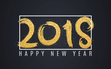 Mutlu yeni yıl 2018. Karanlık bir arka plan üzerinde altın pırıltılar sayıda. Beyaz bir çerçeve. Arka plan projeleriniz için. Grunge tarzı. Vektör