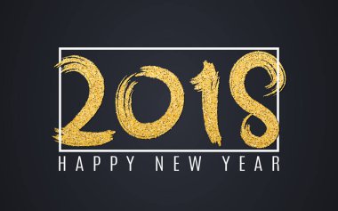 Mutlu yeni yıl 2018. Karanlık bir arka plan üzerinde altın pırıltılar sayıda. Beyaz bir çerçeve ve metin. Arka plan projeleriniz için. Grunge tarzı. Vektör