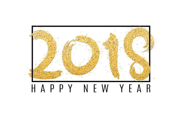 Feliz año nuevo 2018. Números de purpurina dorada sobre fondo blanco. Marco negro y texto. Antecedentes abstractos para sus proyectos. Estilo grunge. Vector — Vector de stock