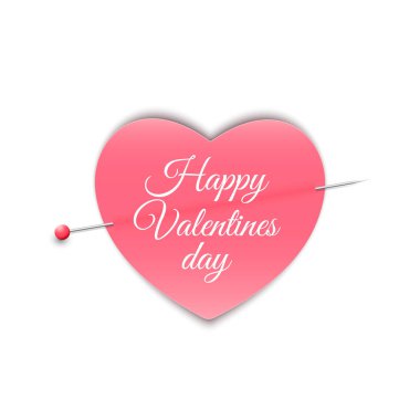 Romantik Not bir iğne ile bir kalp şeklinde. Sevgililer günün kutlu olsun. Beyaz arka plan üzerinde izole. Not bir sevilen için. Vektör.